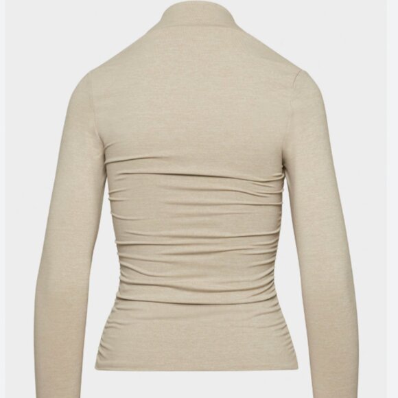 Aritzia Contour Flourish Square Neck Longsleeve Top Heather Oat Beige Size L $68 - Picture 2 of 8